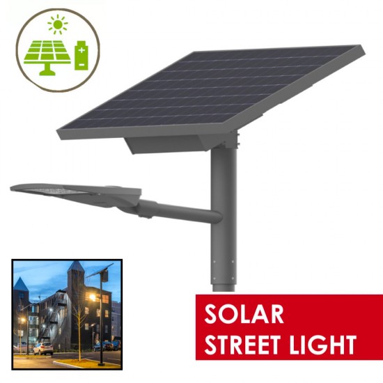 Solar LED Street Light 25W/50W/75W- Split Integrated Solar PV Street Exterior Light c/w Built In 3-in-1 Solar Panel & Lithium LiFePO4 Battery