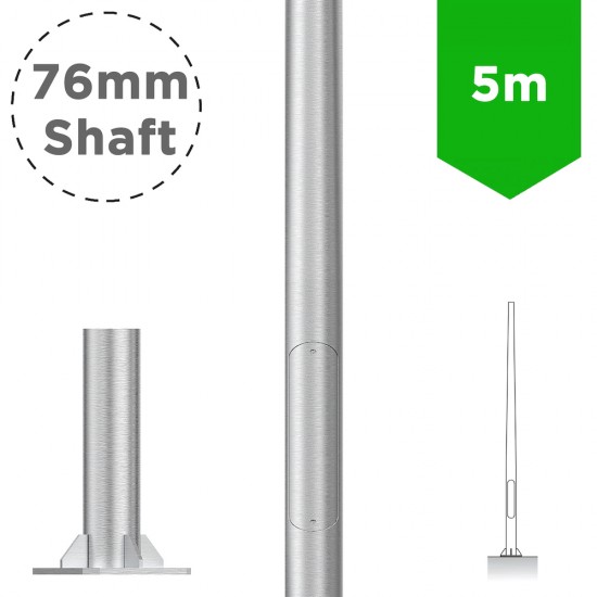 5m Aluminium Conical Lamp Post / Lighting Column Flange Plated Bolt Down - Machine Brushed Aluminium Street Lamp Post 5 Metre (5m Above Ground)