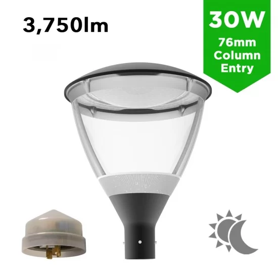 30W LED Post Top Street Lantern Eclipse - 360 Degree Car Park / Street Light Luminaire 30W c/w Photocell Dusk til Dawn Sensor 30W LED Post Top Street Lantern Eclipse - 360 Degree Car Park / Street Light Luminaire 30W c/w Photocell Dusk til Dawn Sensor