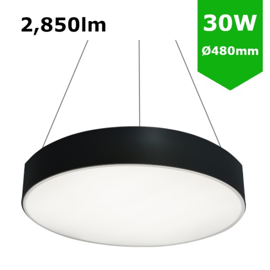 LED Round Surface Mount/Suspended Downlight Ø480mm - 30W (2,850lm) Black Casing