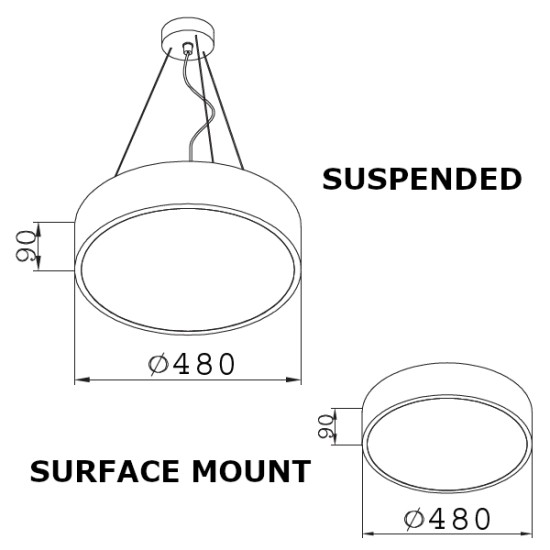 **CLEARANCE ** LED Round Surface Mount/Suspended Downlight Ø480mm - 30W (2,850lm) Silver Anodised Casing