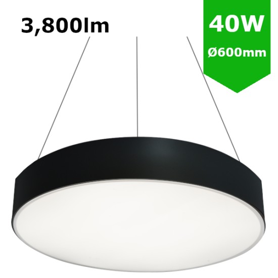 LED Round Surface Mount/Suspended Downlight Ø600mm - 40W (3,800lm) Black Casing