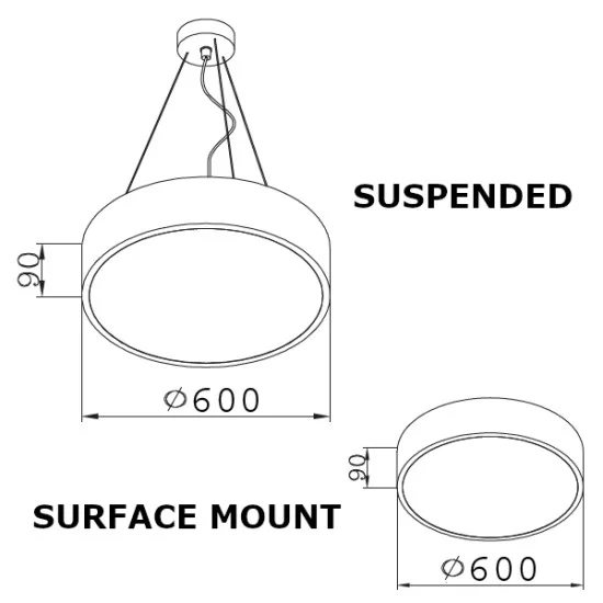 LED Round Surface Mount/Suspended Downlight Ø600mm - 40W (3,800lm) Black Casing LED Round Surface Mount/Suspended Downlight Ø600mm - 40W (3,800lm) Black Casing