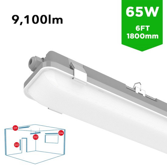 6ft LED Strip Light - 1800mm Non-corrosive IP65 Twin/180cm [1.8m] Vapour-proof / Weatherproof Batten