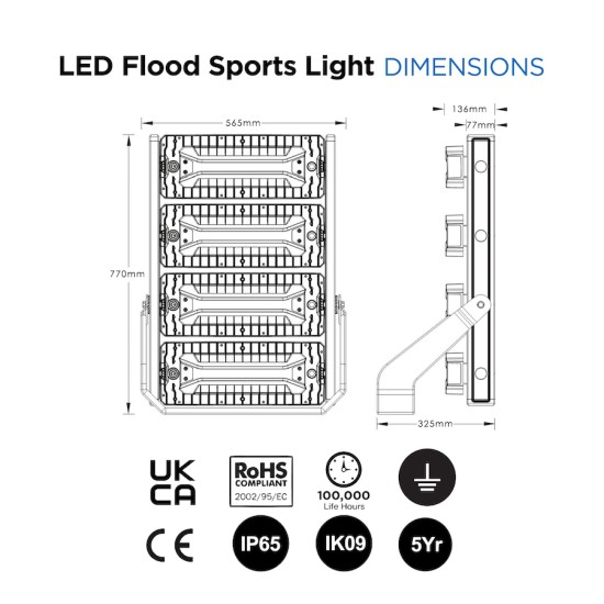 1200W Asymmetric LED Flood Sports Area Light for Tennis Court, Football, Rugby Pitch, Horse Menage, Golf, Stadium, Arena