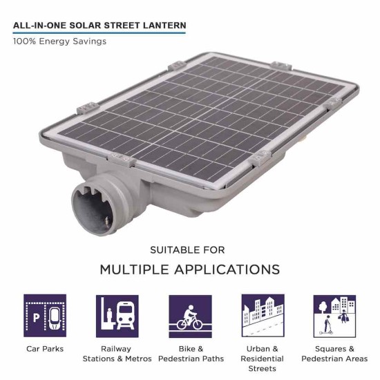 Solar LED Street Light 18W - All-in-one Solar PV Street Exterior Light c/w Built In Integral Solar Panel & Integrated Lithium LiFePO4 Battery