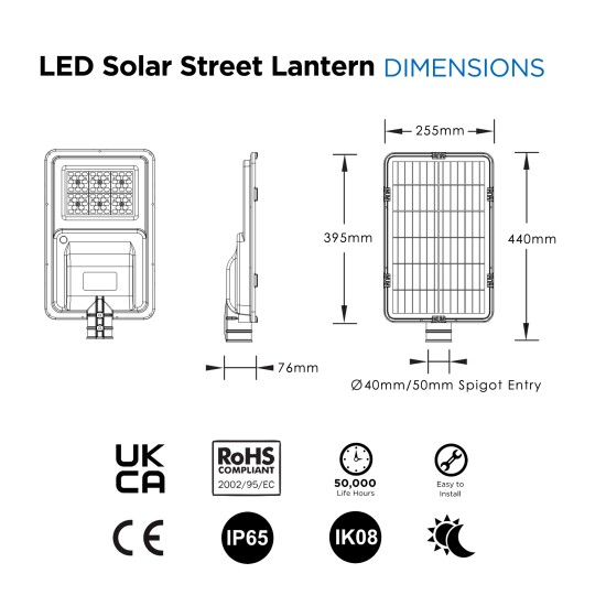 Solar PV LED Street Light 12W - All-in-one Solar PV Street Exterior Light c/w Built In Integral Solar Panel & Integrated Lithium LiFePO4 Battery