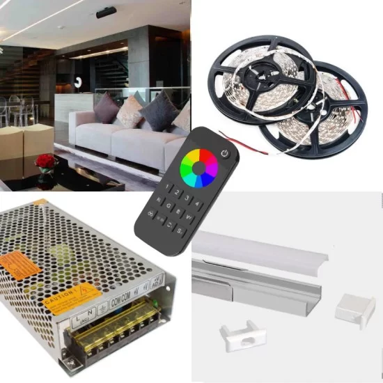 RGBW Home LED Strip Kit RGBW Colour Changing - Home LED Kit - Includes LED Strip Tape, LED Profile, Driver + Optional RF Remote or Wall Plate Controller, 5m Cable 24V - IP21 RGBW Home LED Strip Kit RGBW Colour Changing - Home LED Kit - Includes LED Strip Tape, LED Profile, Driver + Optional RF Remote or Wall Plate Controller, 5m Cable 24V - IP21