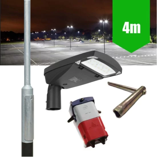 4m Lamp Post Lighting Column 40W Premium LED Street Light Kit c/w Fuse Cutout and M8 Key (4m Above Ground)