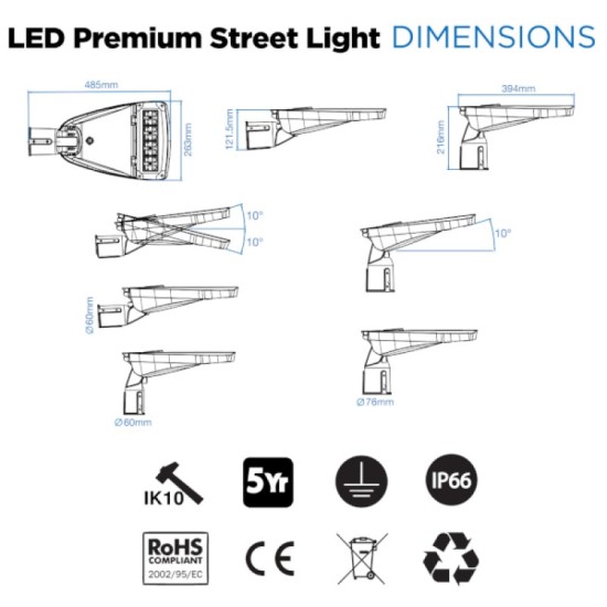 5m Lamp Post Lighting Column 50W Premium LED Street Light Kit c/w Fuse Cutout and M8 Key (5m Above Ground)