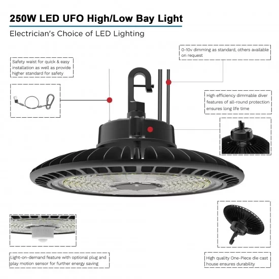 LED Eco High Bay Light 250W Low Bay (2nd Gen) - Warehouse Industrial UFO Fitting - 400W MHL Replacement Flicker Free LED Eco High Bay Light 250W Low Bay (2nd Gen) - Warehouse Industrial UFO Fitting - 400W MHL Replacement Flicker Free