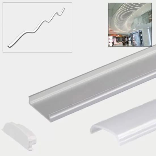 LED Profile Bendable Curved for LED Strip - Surface Mount Aluminium LED Channel c/w  Diffuser + End Caps + Mounting Clips 