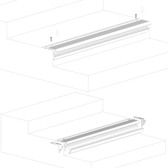LED Profile Step Extrusion / Stair Nosing (Uplight) for LED Strip - Aluminium LED Channel c/w Clip-in Diffuser + End Caps LED Profile Step Extrusion / Stair Nosing (Uplight) for LED Strip - Aluminium LED Channel c/w Clip-in Diffuser + End Caps