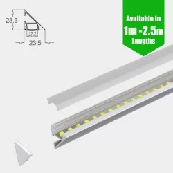 Wall Mount Cove Pelmet Perimeter LED Profile for LED Strip - Wall Mount Aluminium LED Channel c/w Clip-in Diffuser + End Caps + Mounting Clips 