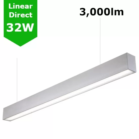 Suspended/Surface Mount Linear LED Direct Downlight Luminaire 1200mm/4ft - Silver (3,000lm) 32W Flicker Free