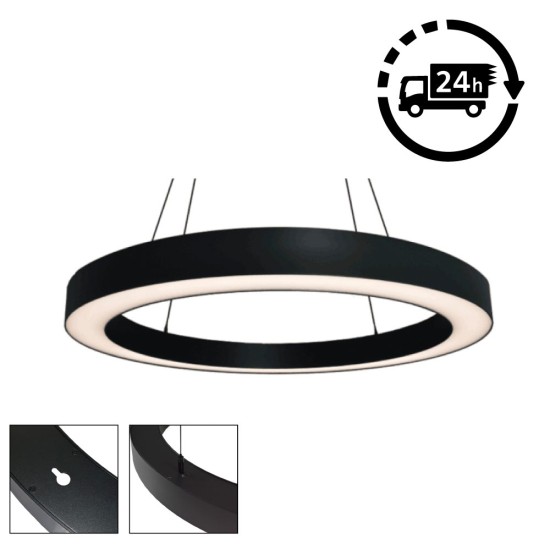 Suspended/Surface Mount Round LED HALO Light Ø600mm / 38W (3,600lm) Black Body Flicker Free
