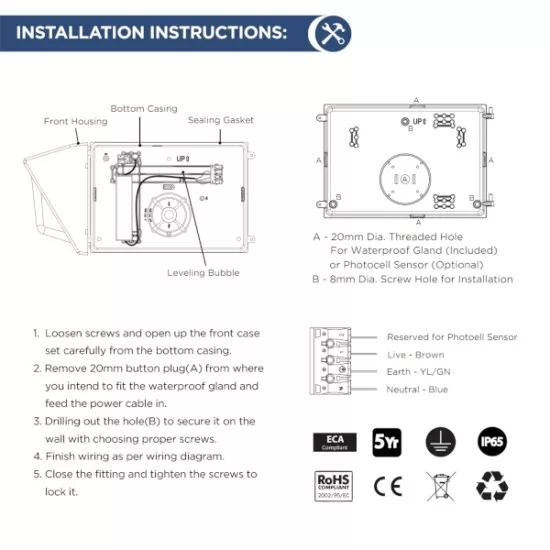 LED Wallpack - 40W 4,800lm - Die-cast aluminium Body with 5mm Glass - Replacement for 70W MHL Metal Halide Replacements Flicker Free